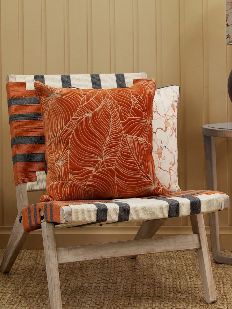 Voyage Sunset Orange 50 x 50cm Taro Embroidered Velvet Cushion - Image 1 of 4