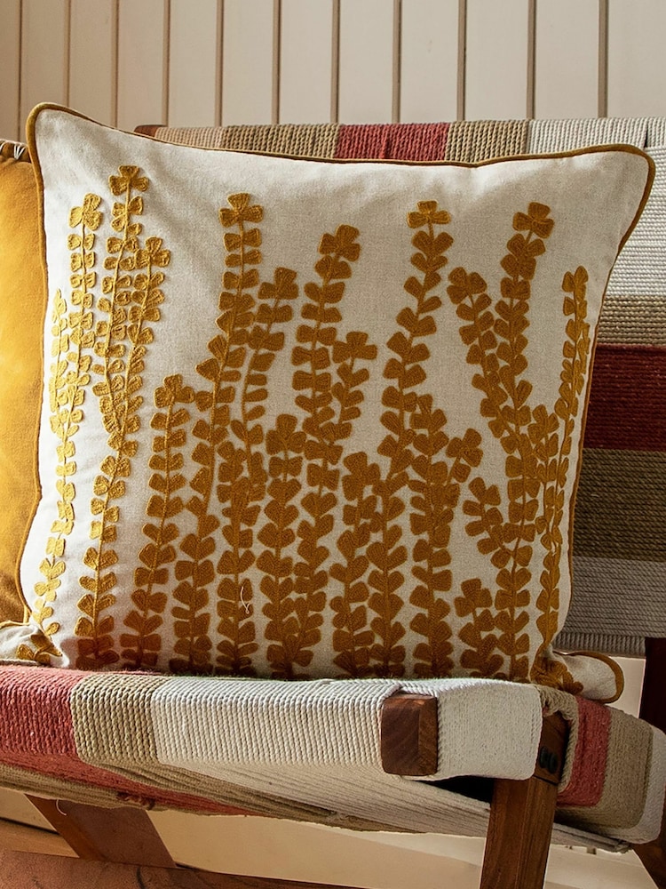 Voyage Mustard Herb Floral Piped Cushion - Image 1 of 4