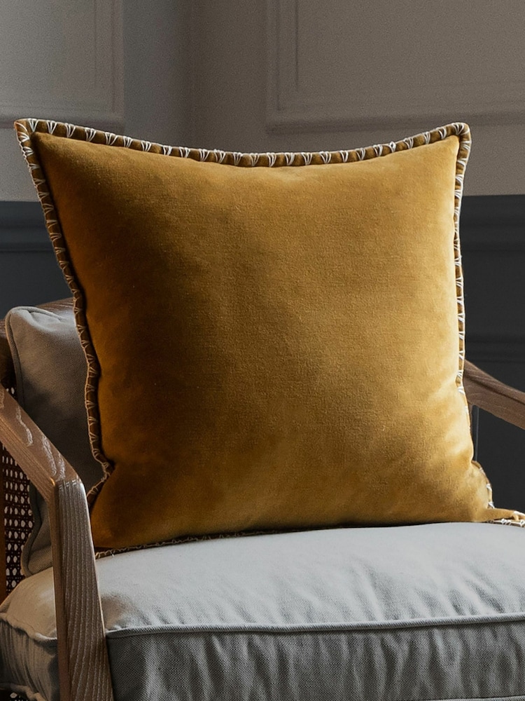 Voyage Mustard Stitch Plain Blanket Stitched Cushion - Image 1 of 4
