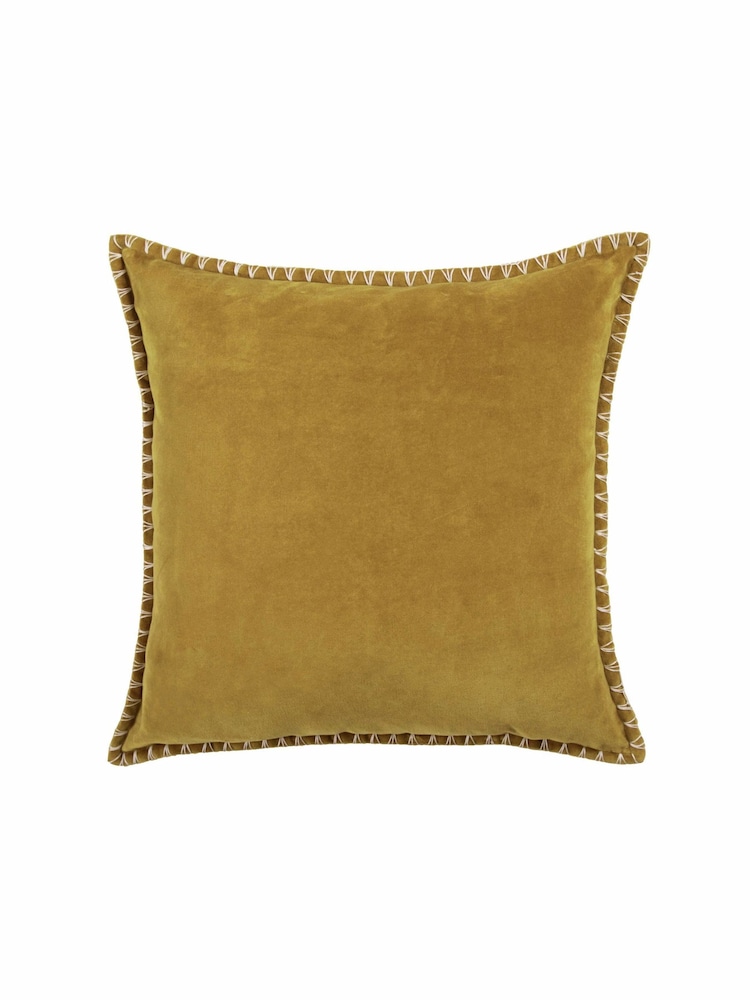 Voyage Mustard Stitch Plain Blanket Stitched Cushion - Image 2 of 4
