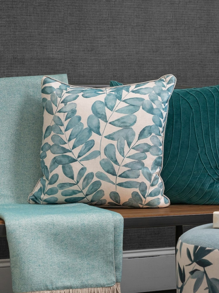 Voyage Aqua Rowan Floral Piped Cushion - Image 1 of 4