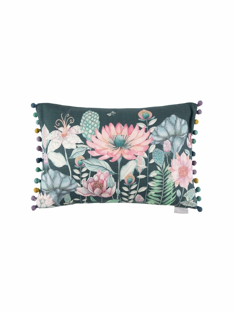 Voyage Emerald Nesidora Floral Pom-Pom Cushion - Image 2 of 4