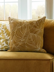 Voyage Mustard Yellow 50 x 50cm Taro Embroidered Velvet Cushion - Image 1 of 4
