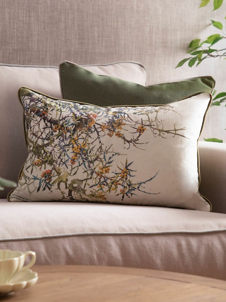 Voyage Olive Hawthorn Floral Piped Cushion - Image 1 of 4 Voyage Olive Hawthorn Floral Piped Cushion - Image 1 of 4