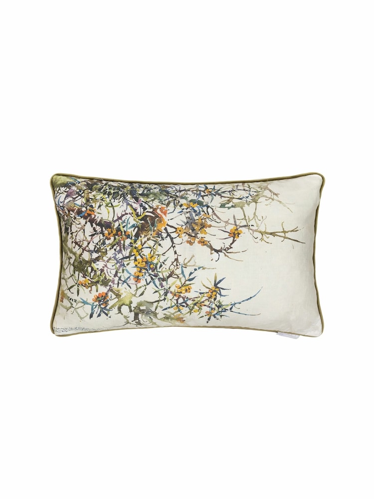 Voyage Olive Hawthorn Floral Piped Cushion - Image 2 of 4