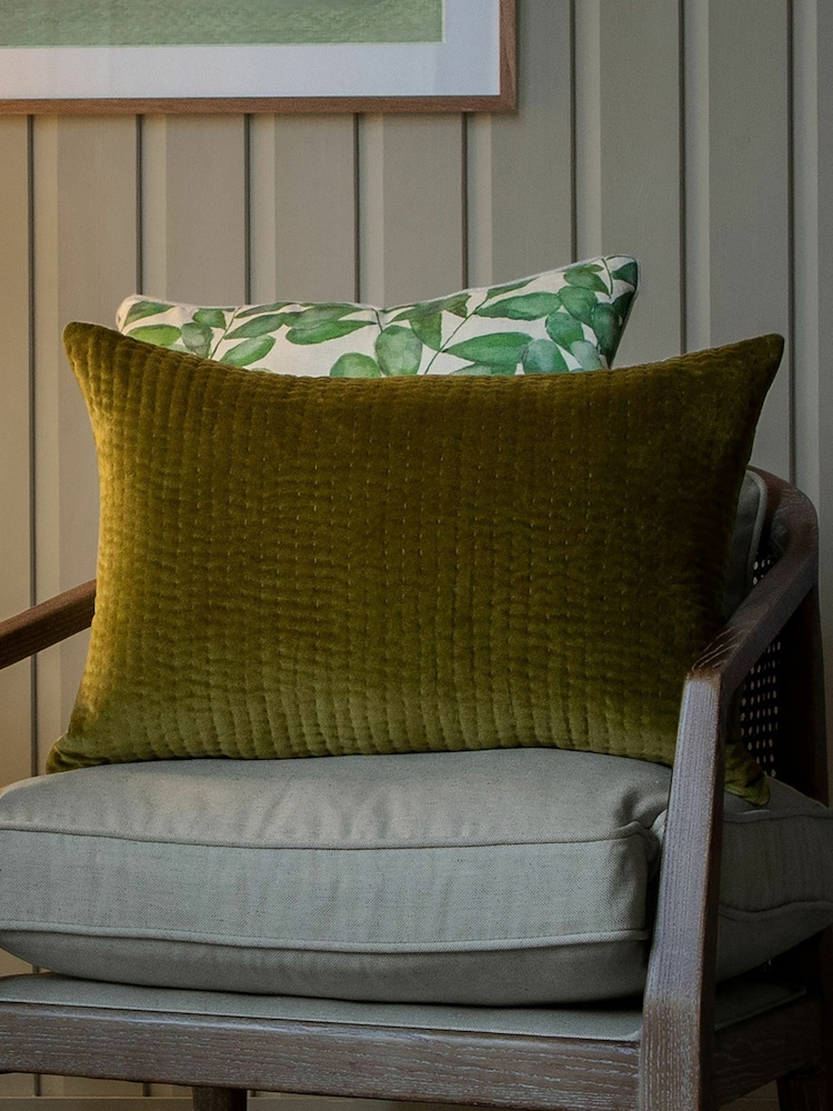 Voyage Olive Green 40 x 60cm Haze Velvet Cushion - Image 1 of 4