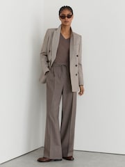 Reiss Neutral Elowen Petite Wide-Leg Pull-On Drawstring Trousers - Image 1 of 8