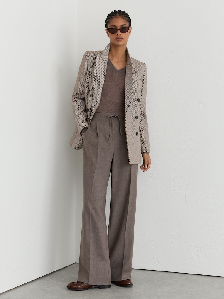 Reiss Neutral Elowen Petite Wide-Leg Pull-On Drawstring Trousers - Image 1 of 8