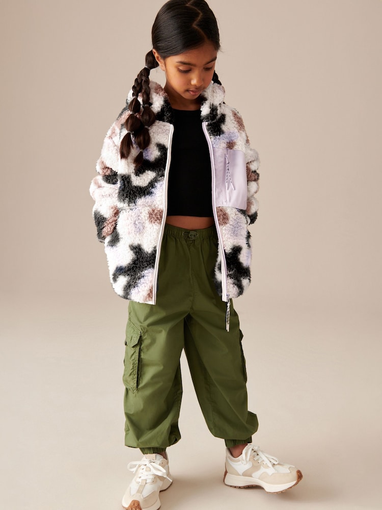 Cream Multi Borg Fleece Zip Through Hooded Jacket (3-16yrs) - Image 1 of 9
