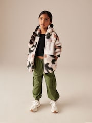 Cream Multi Borg Fleece Zip Through Hooded Jacket (3-16yrs) - Image 2 of 9