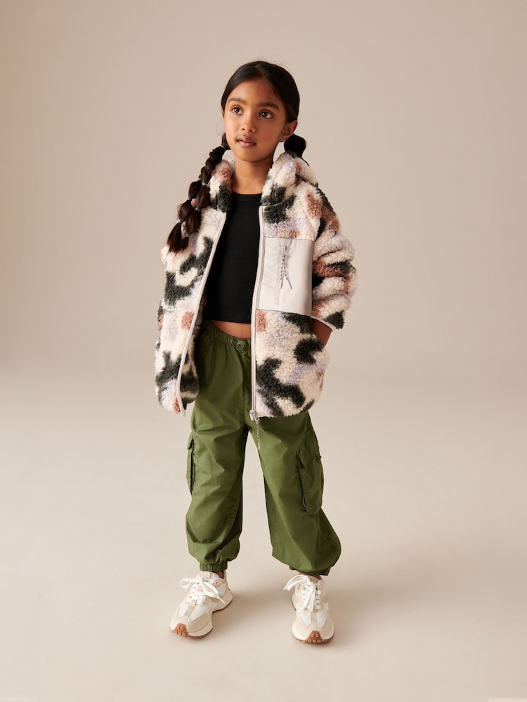 Cream Multi Borg Fleece Zip Through Hooded Jacket (3-16yrs) - Image 2 of 9