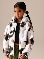 Cream Multi Borg Fleece Zip Through Hooded Jacket (3-16yrs) - Image 3 of 9