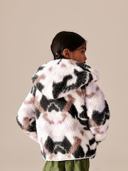 Cream Multi Borg Fleece Zip Through Hooded Jacket (3-16yrs) - Image 4 of 9