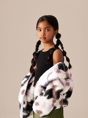 Cream Multi Borg Fleece Zip Through Hooded Jacket (3-16yrs) - Image 5 of 9