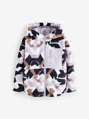 Cream Multi Borg Fleece Zip Through Hooded Jacket (3-16yrs) - Image 6 of 9