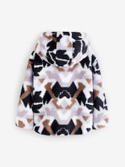 Cream Multi Borg Fleece Zip Through Hooded Jacket (3-16yrs) - Image 8 of 9
