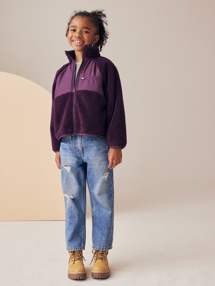 Dark Purple Borg Fleece Zip Through Jacket (3-16yrs) - Image 1 of 7