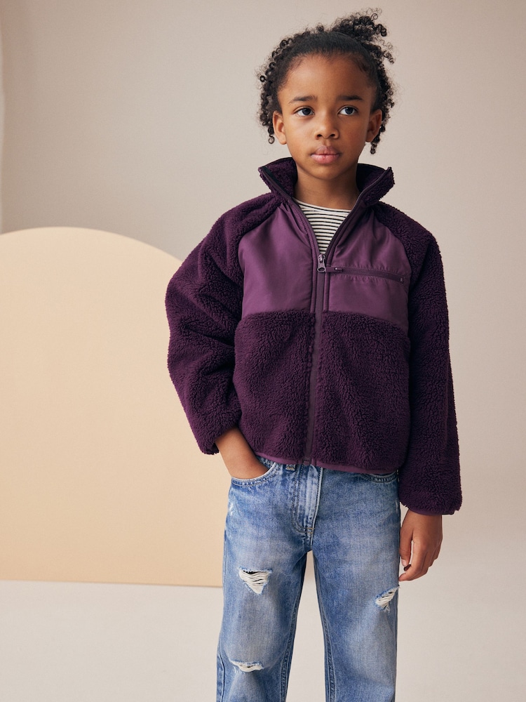 Dark Purple Borg Fleece Zip Through Jacket (3-16yrs) - Image 2 of 7