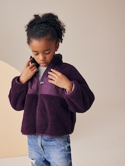 Dark Purple Borg Fleece Zip Through Jacket (3-16yrs) - Image 3 of 7