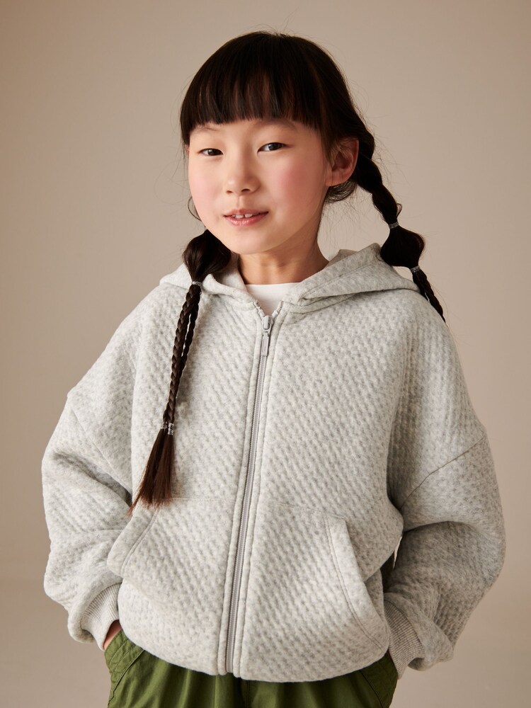 Grey Textured Zip Through Hoodie (3-16yrs) - Image 1 of 7 Grey Textured Zip Through Hoodie (3-16yrs) - Image 1 of 7