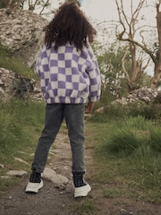 Purple Checkerboard Borg Fleece Zip Through Jacket (3-16yrs) - Image 3 of 7