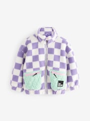 Purple Checkerboard Borg Fleece Zip Through Jacket (3-16yrs) - Image 4 of 7
