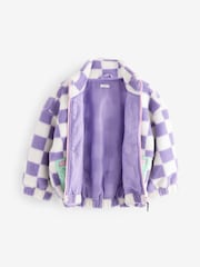 Purple Checkerboard Borg Fleece Zip Through Jacket (3-16yrs) - Image 5 of 7
