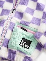 Purple Checkerboard Borg Fleece Zip Through Jacket (3-16yrs) - Image 7 of 7