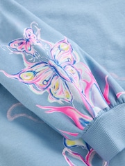 Blue Butterfly Printed Longline Hoodie (3-16yrs) - Image 7 of 7