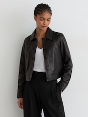 Reiss Callie Leather Trucker Jacket - Εικόνα 1 του 6