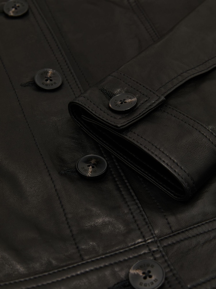 Reiss Callie Leather Trucker Jacket - Εικόνα 6 του 6 Reiss Callie Leather Trucker Jacket - Εικόνα 6 του 6