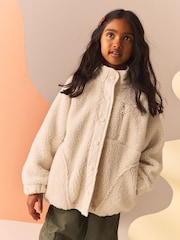 Ecru Borg Fleece Popper Jacket (3-16yrs) - Image 1 of 6