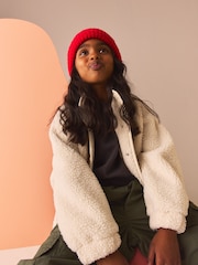 Ecru Borg Fleece Popper Jacket (3-16yrs) - Image 3 of 6