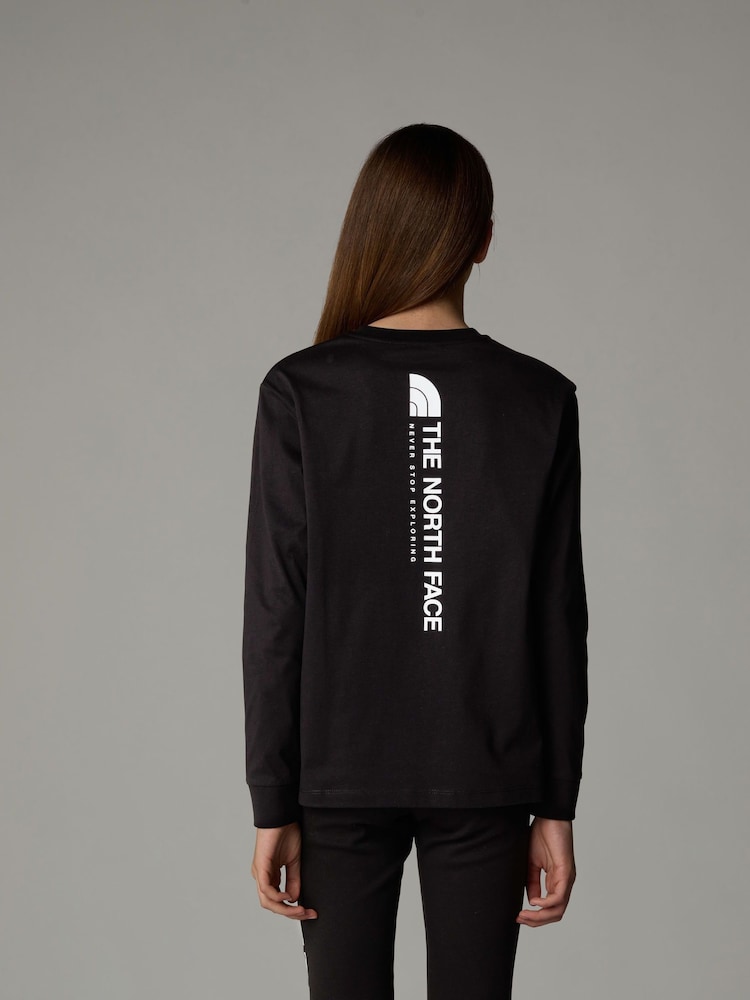 The North Face Black Girls Vertical Line Short Sleeve 100% Cotton T-Shirt - Image 2 of 5 The North Face Black Girls Vertical Line Short Sleeve 100% Cotton T-Shirt - Image 2 of 5