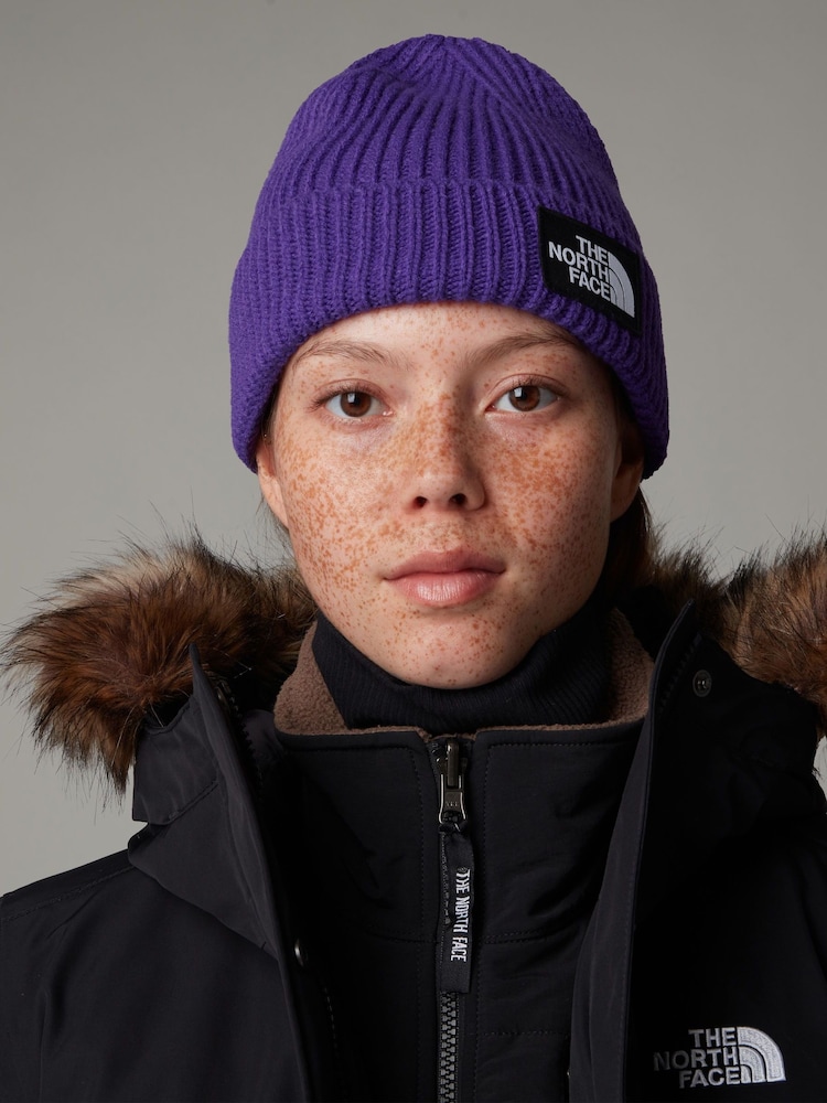 The North Face Purple Logo Box Cuffed Beanie - Image 1 of 3