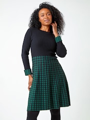 Roman Green Petite Contrast Check Dress - Image 1 of 4