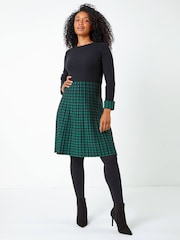 Roman Green Petite Contrast Check Dress - Image 3 of 4