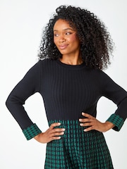 Roman Green Petite Contrast Check Dress - Image 4 of 4