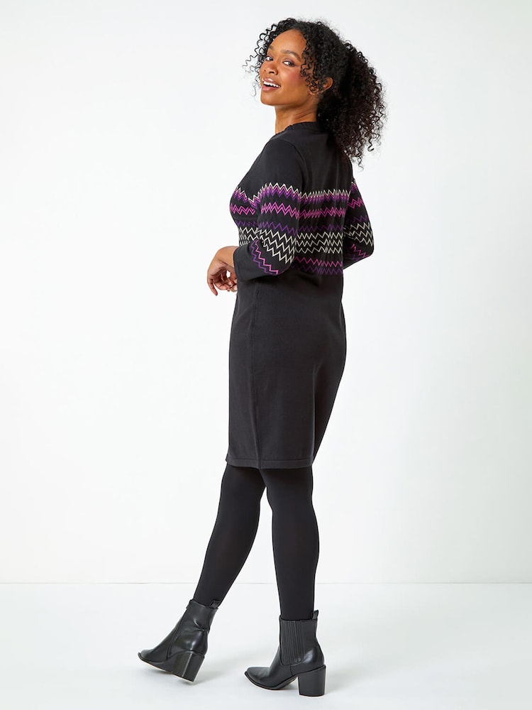 Roman Black Zig Zag Knitted Stretch Dress - Image 2 of 5
