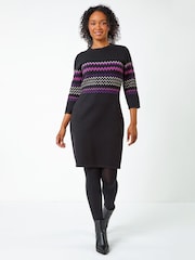 Roman Black Zig Zag Knitted Stretch Dress - Image 3 of 5