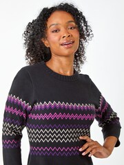 Roman Black Zig Zag Knitted Stretch Dress - Image 4 of 5