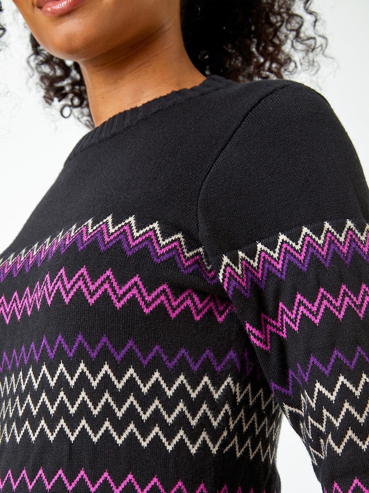 Roman Black Zig Zag Knitted Stretch Dress - Image 5 of 5