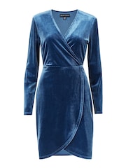 Mela Blue Velvet Wrap Dress - Image 4 of 4