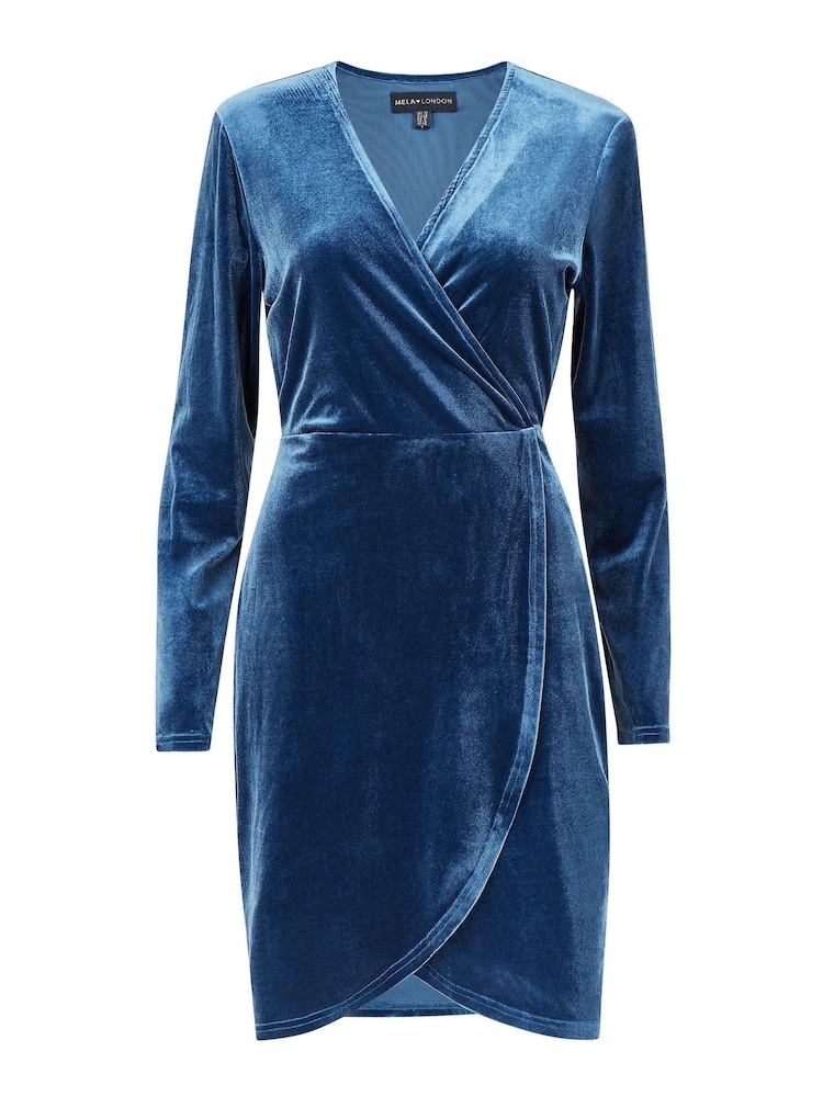 Mela Blue Velvet Wrap Dress - Image 4 of 4