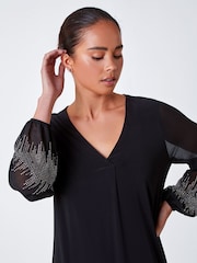 Roman Black Sparkle Sleeve Stretch Dress - Image 4 of 5