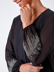 Roman Black Sparkle Sleeve Stretch Dress - Image 5 of 5