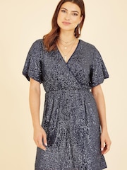 Mela Blue Sequin Kimono Sleeve Wrap Dress - Image 1 of 4