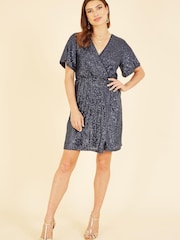 Mela Blue Sequin Kimono Sleeve Wrap Dress - Image 2 of 4
