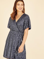 Mela Blue Sequin Kimono Sleeve Wrap Dress - Image 3 of 4