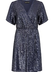 Mela Blue Sequin Kimono Sleeve Wrap Dress - Image 4 of 4